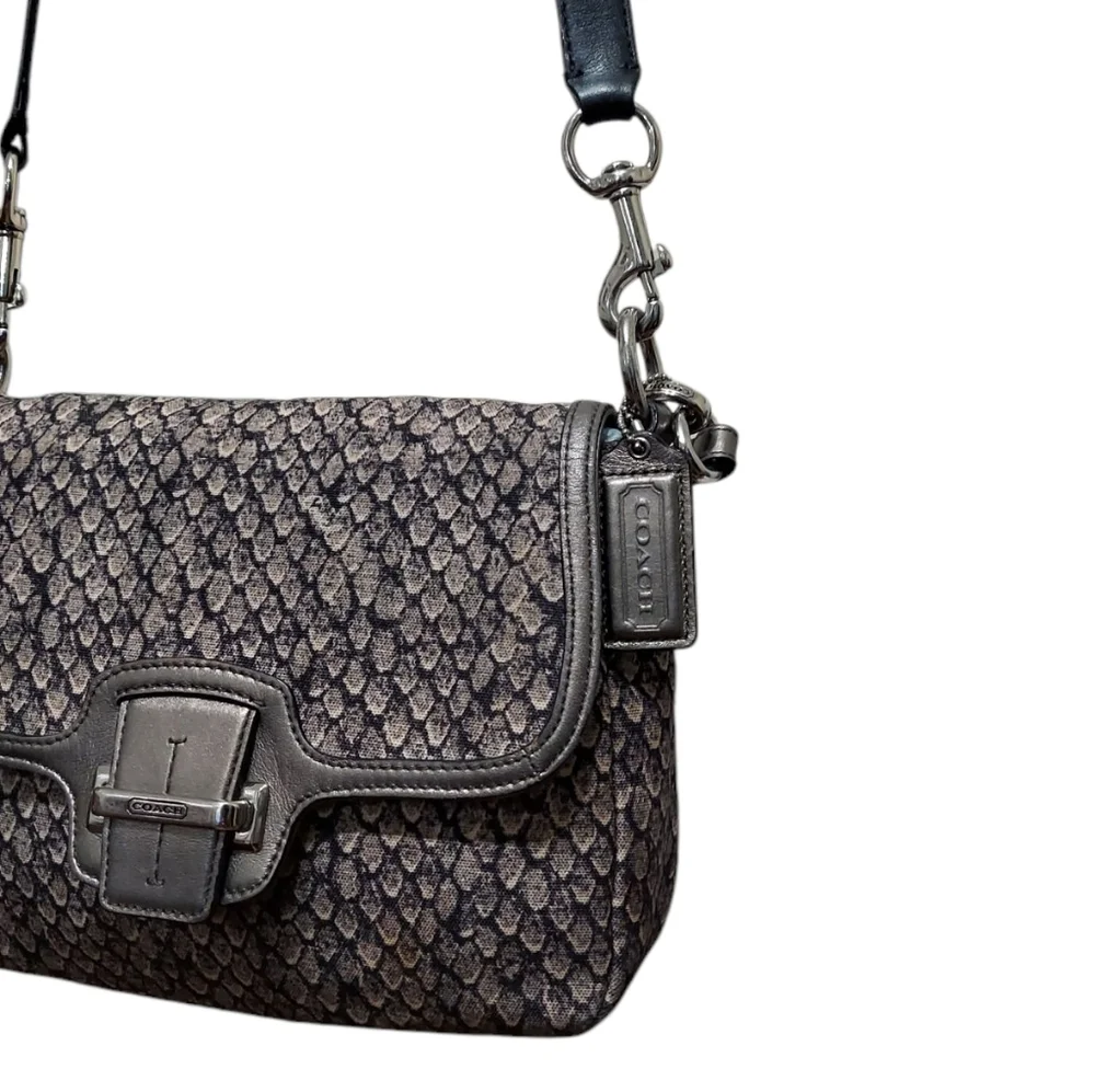 Coach Small Snakeskin Pattern Jacquard With Leather Shoulder Bag F26036 - Picture 8 of 11